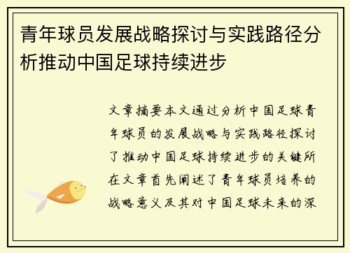 青年球员发展战略探讨与实践路径分析推动中国足球持续进步