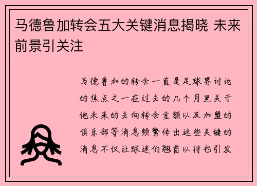 马德鲁加转会五大关键消息揭晓 未来前景引关注